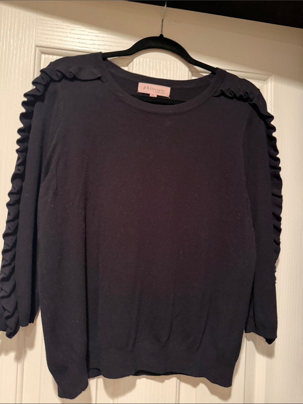 Philosophy Black Ruffle-Trim Crewneck Sweater